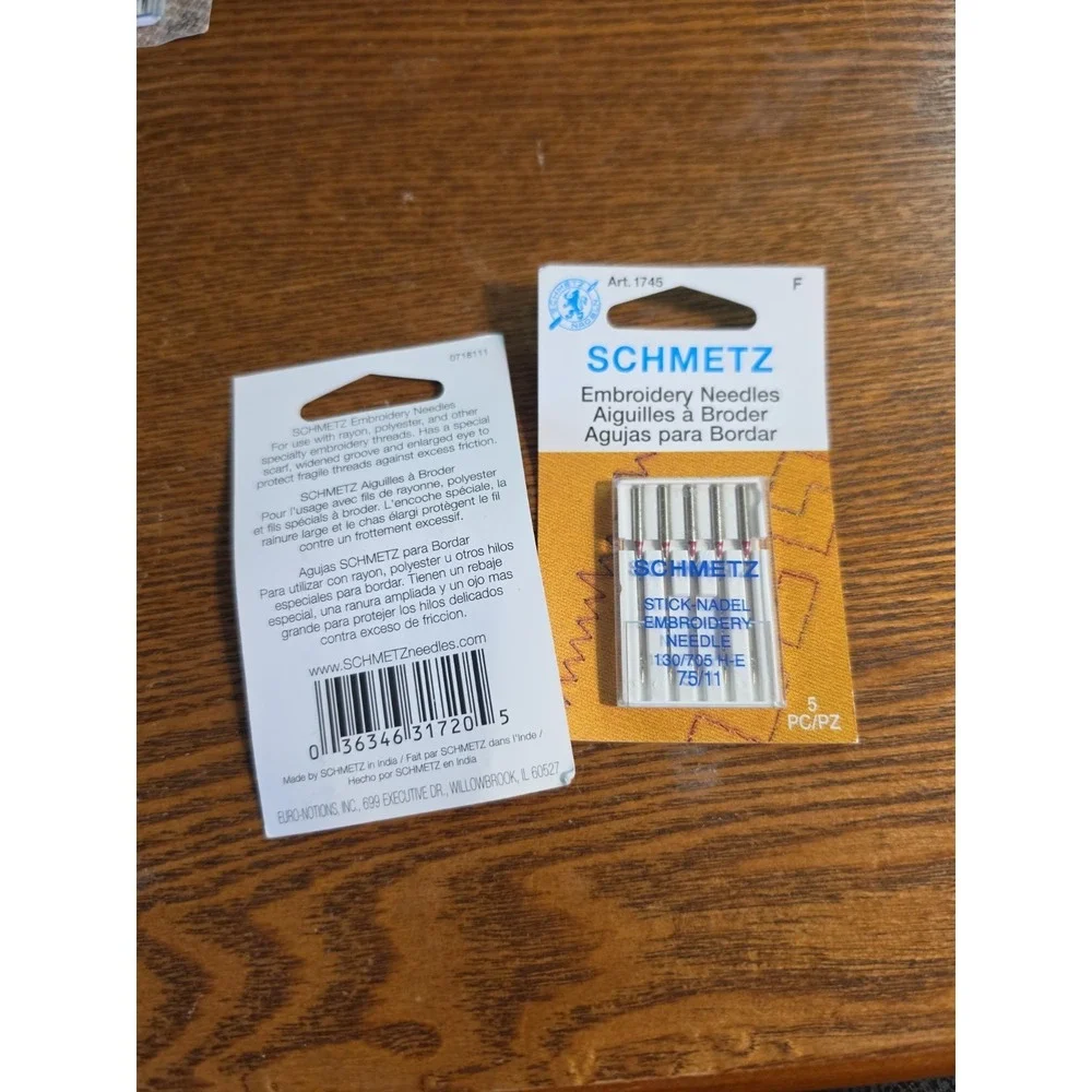 SCHMETZ 75/11 Embroidery Needles for Home Sewing Machines 2 Pack